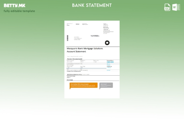 Модерен стил Австралија Macquaire доказ за адреса шаблон за извод од банка